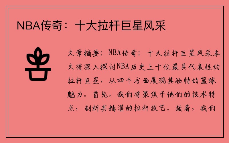 NBA传奇：十大拉杆巨星风采